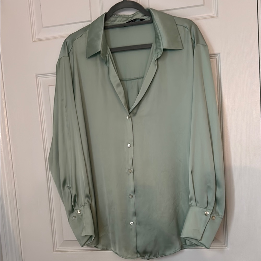 Zara Green Satin Shirt